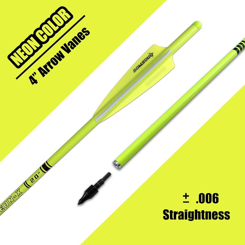 BOWSOUL Crossbow Bolts 20inch Fluorescence Color Carbon Crossbow Hunting Arrows with 4" Vanes and Replaced Arrowhead(12 Pack) - Image 2